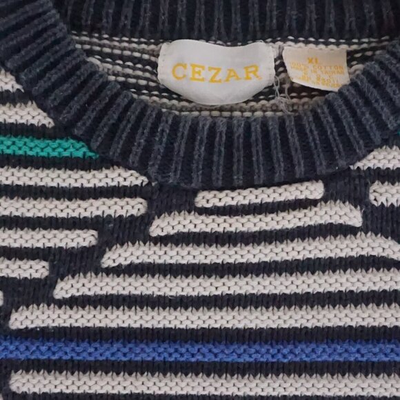 Cezar Knit Sweater Navy Multicolor Geometric Pattern 90s Retro Eclectic Style XL - Picture 9 of 10